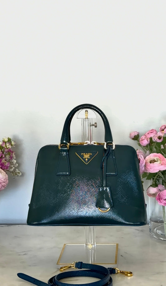 Prada Small Galleria Double Zip Satchel — Forest Green & Blue Bicolo