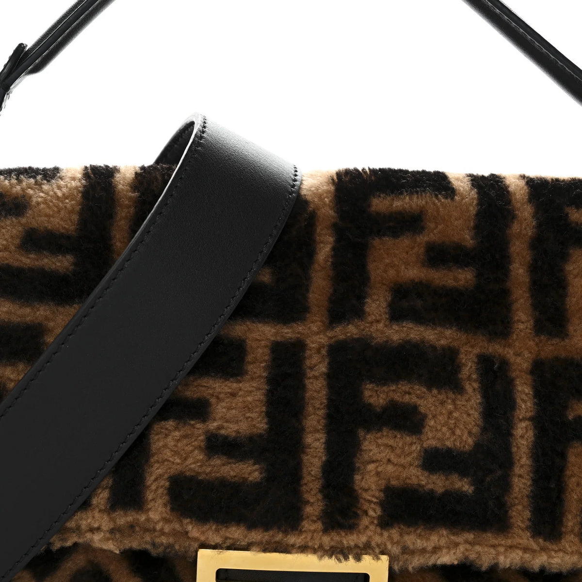 Fendi Shearling Vitello Dolce Macro FF 1974 Baguette Tobacco