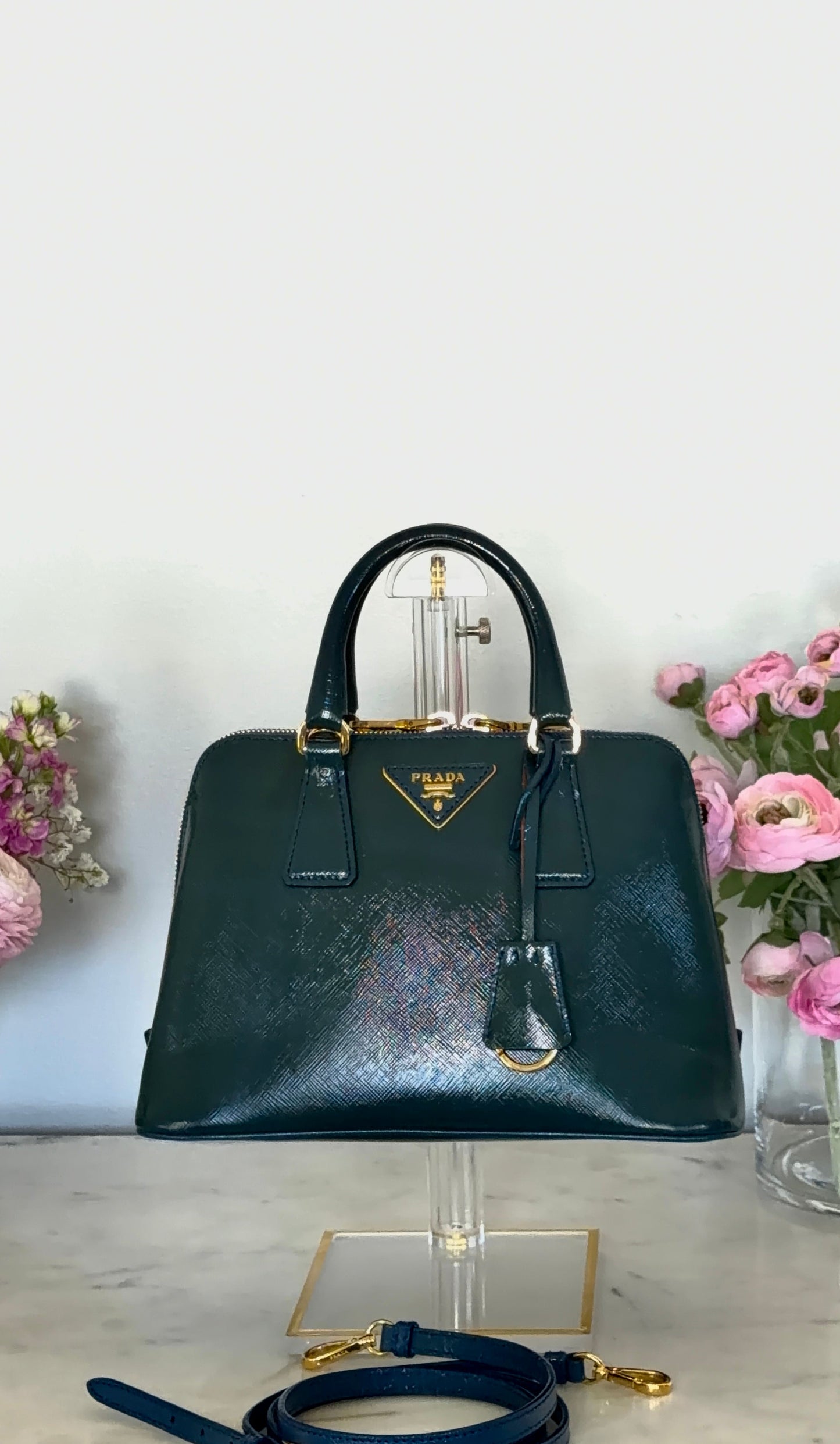 Prada Small Galleria Double Zip Satchel — Forest Green & Blue Bicolo