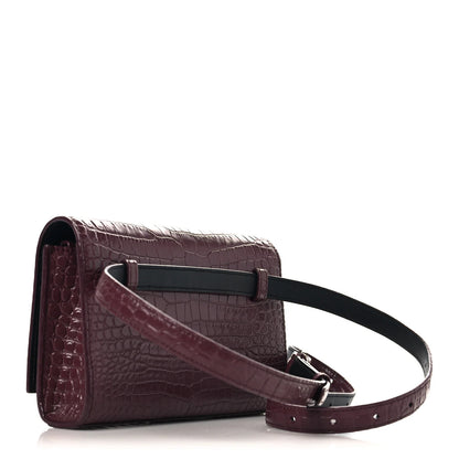Saint Laurent Calfskin Crocodile Embossed Monogram Kate Belt Bag Burgundy