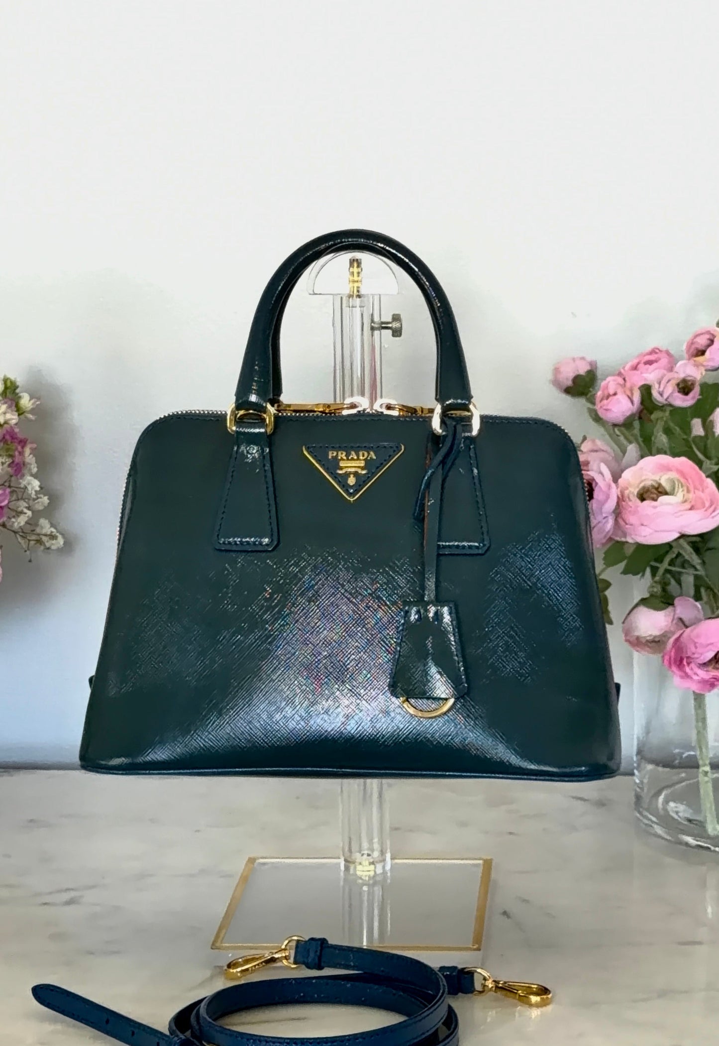 Prada Small Galleria Double Zip Satchel — Forest Green & Blue Bicolo
