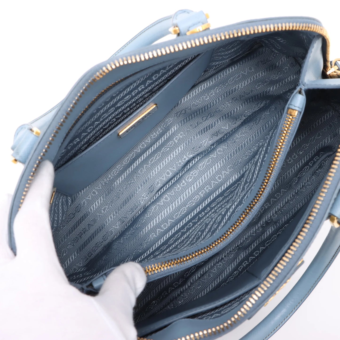 Prada Promenade Leather 2 Way Handbag Blue