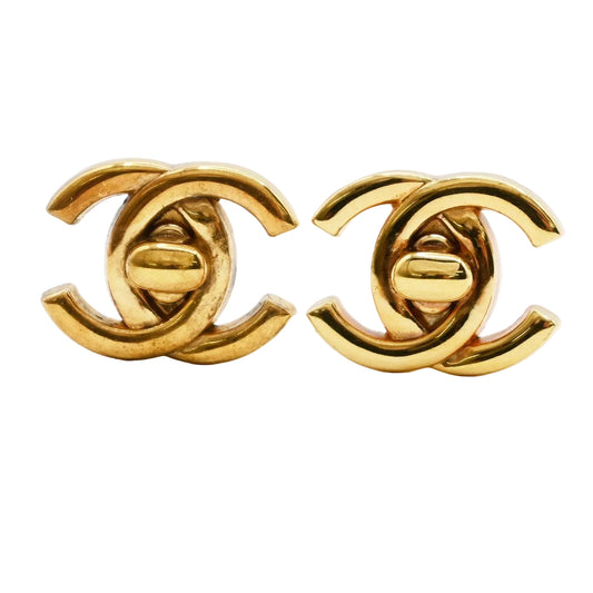 CHANEL CC Turnlock Stud Earrings — Gold Metal